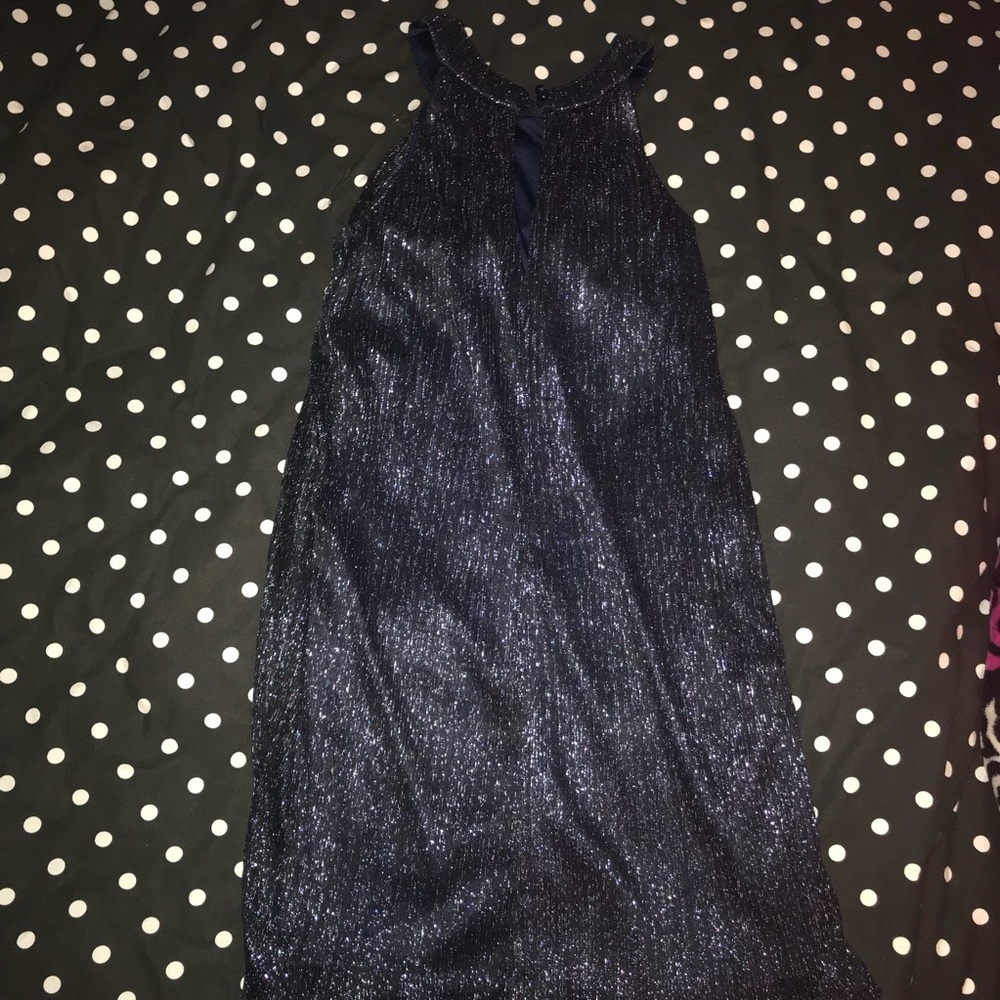 Navy Metallic Halter Neck Dress - Picture 4 of 6